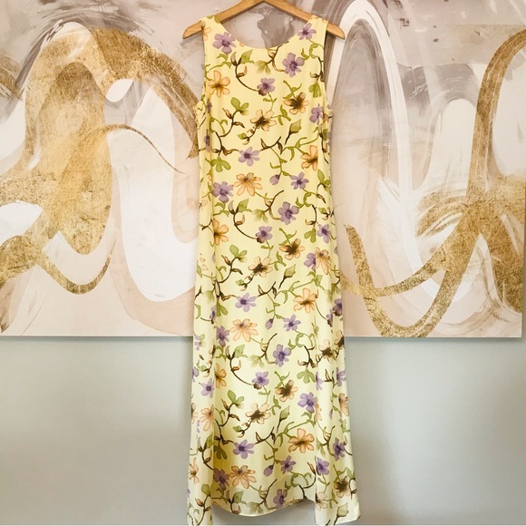 VINTAGE STUDIO | 90’s Maxi Dress in Yellow & Purple Size 10 - Picture 1 of 11